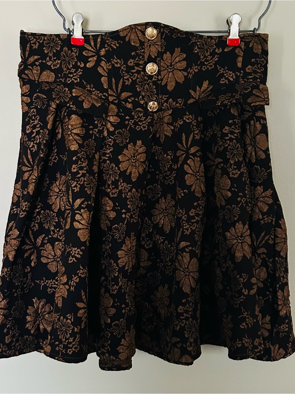 SHEIN Curve Bronze Floral Jacquard Flare Skirt